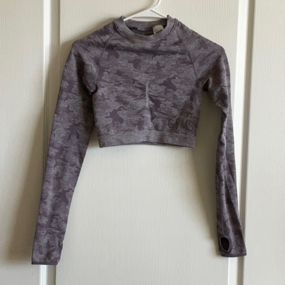 Purple camo gym shark love sleeve crop top